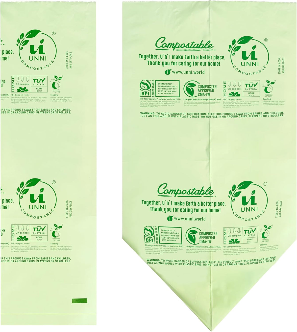 UNNI Compostable Trash Bags, 3 Gallon / 11.35 Liter, 200 Count, Extra Thick 0.71 Mil Small Kitchen