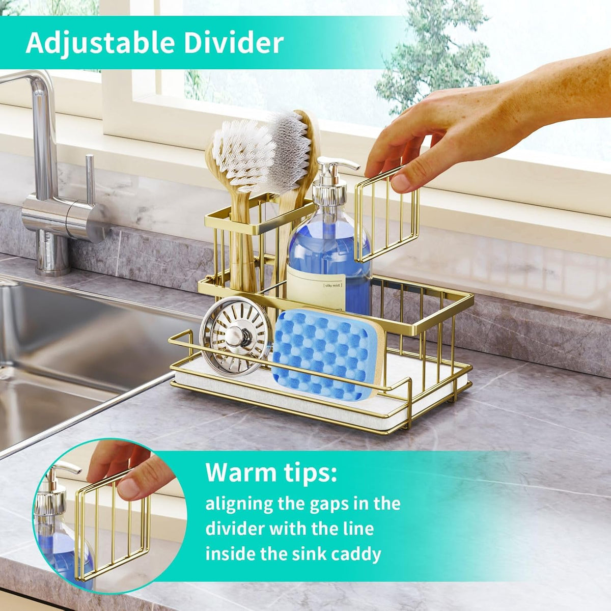 HapiRm Sink Caddy Sponge Holder - Kitchen Sink Organizer with Instant Drying Stone and Brush