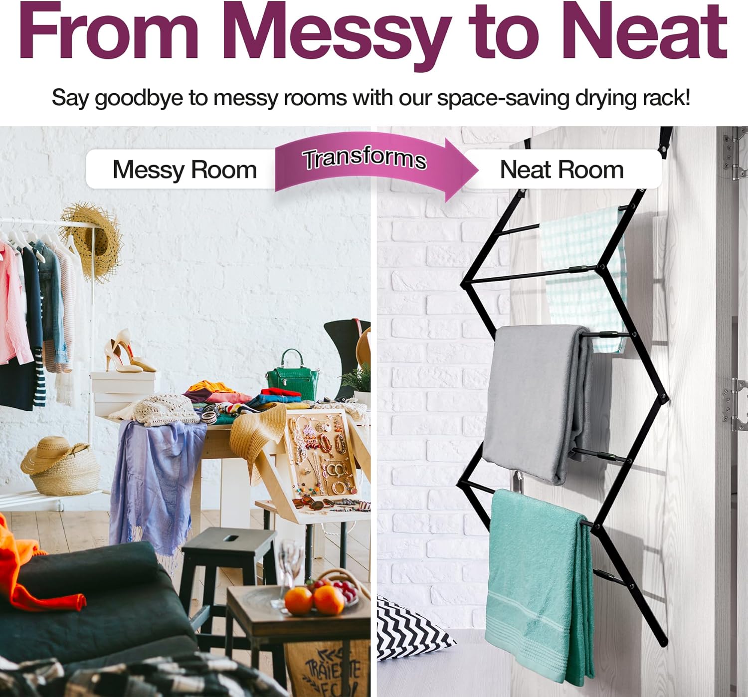 BLACK+DECKER Over The Door Expandable Telescopic Drying Rack, Clothes Organizer, Towel Hanger