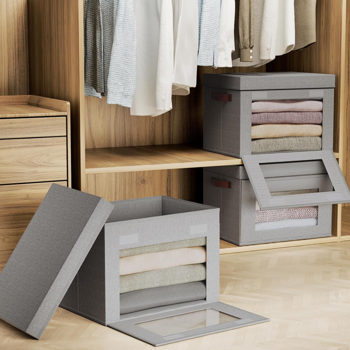 Large Storage Bins with Lids,Stackable&Collapsible Closet Storage Bins,Oxford Fabric Organizer Box