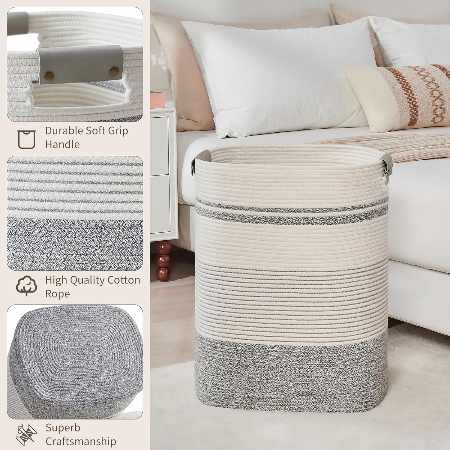 Laundry Basket with Handles - Blanket Basket & Hampers for Bedroom Aesthetic, Laundry Hamper &