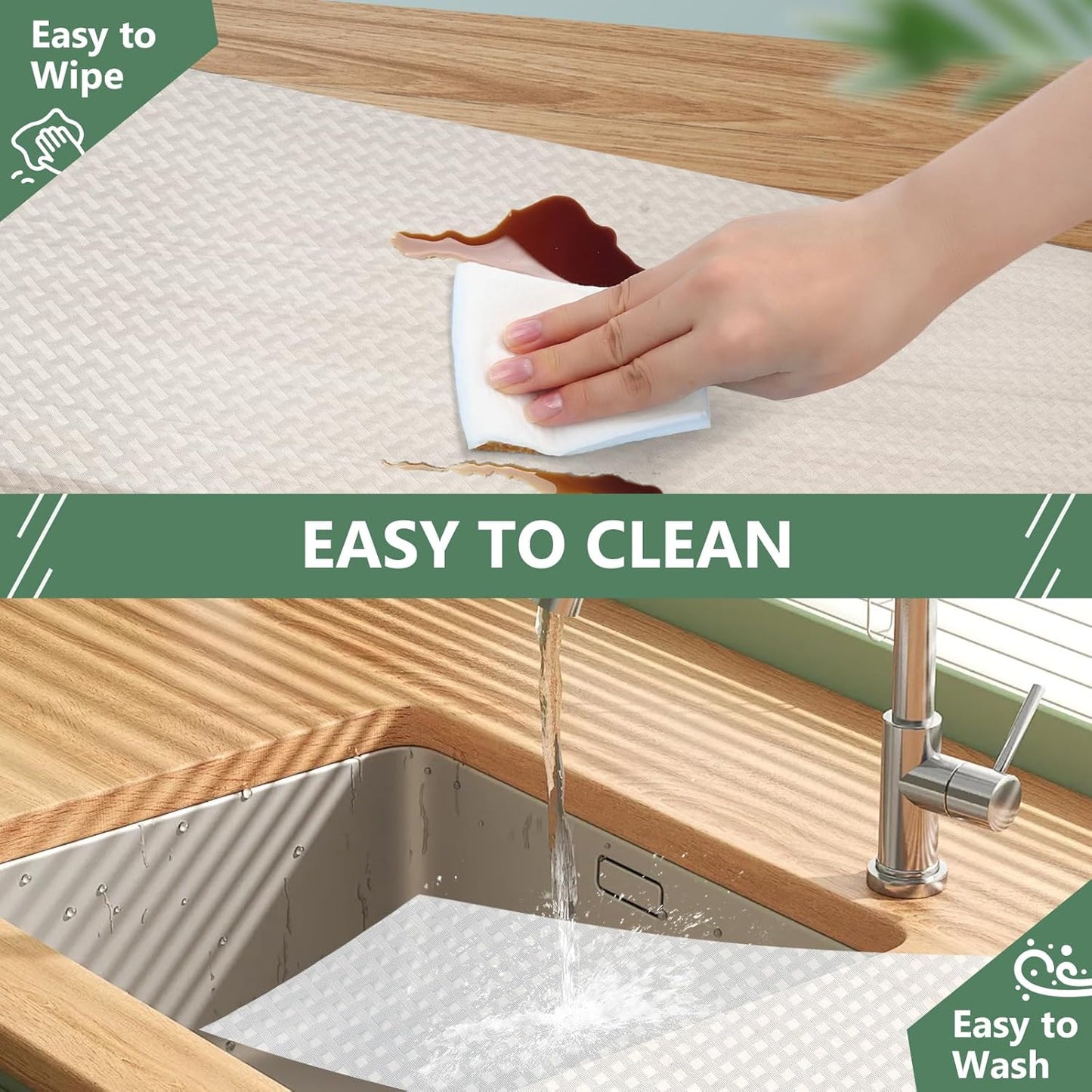 Shelf Liners, Non-Adhesive Drawer Liner, Waterproof & Oil-Proof Kitchen Cabinet Cupboard Liner
