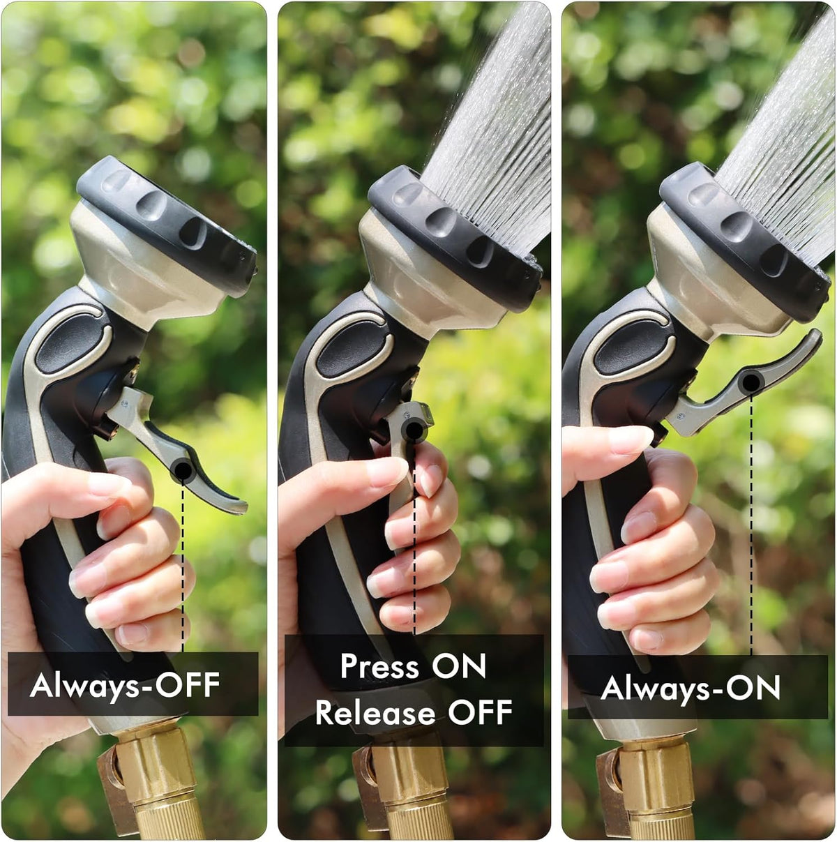 RESTMO Hose Nozzle with Easy Self-Lock Trigger, Heavy Duty Metal Water Hose Sprayer with 9 Spray