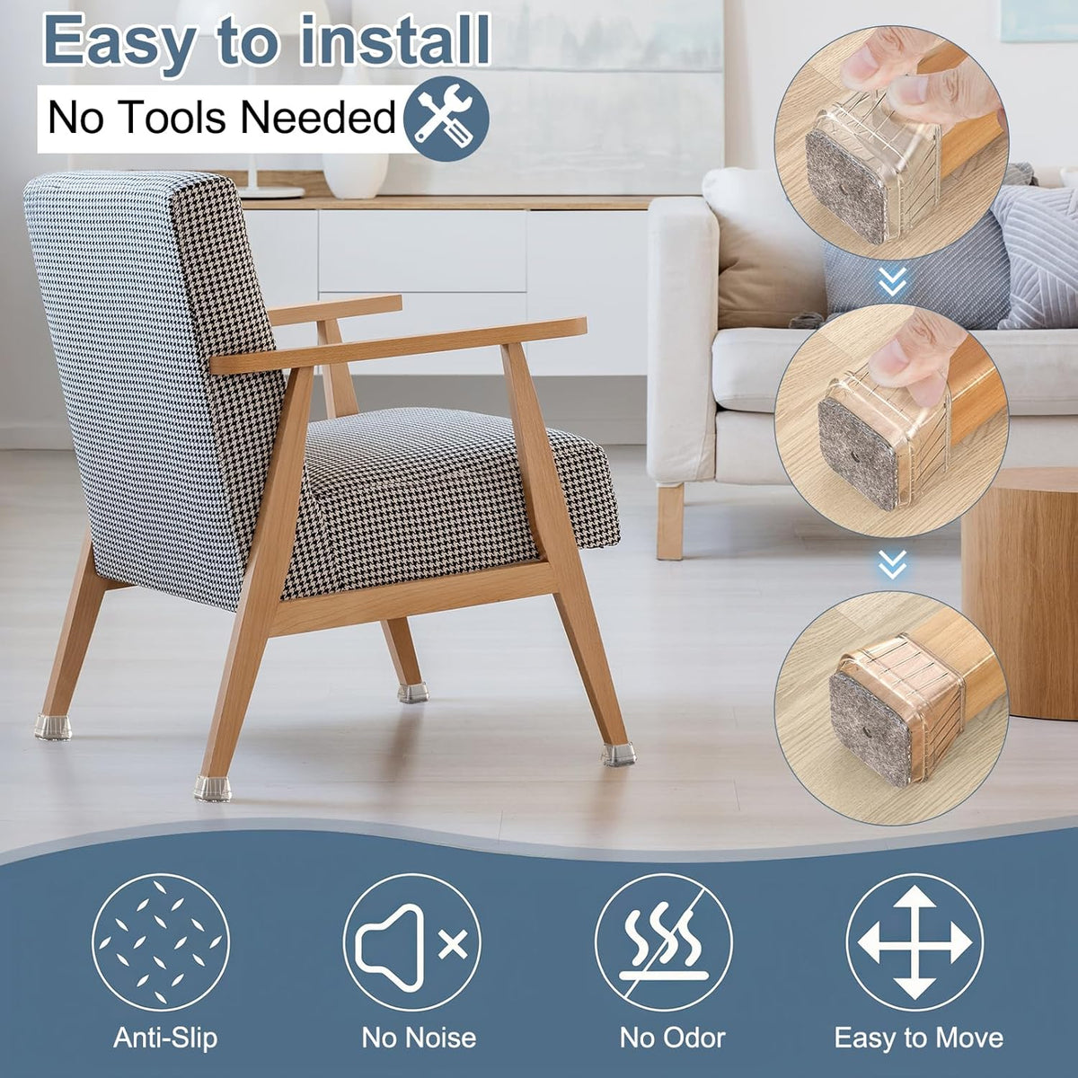 24PCS Square Chair Leg Floor Protectors for Hardwood Floors, Thicken Rubber Chair Leg Cap Covers