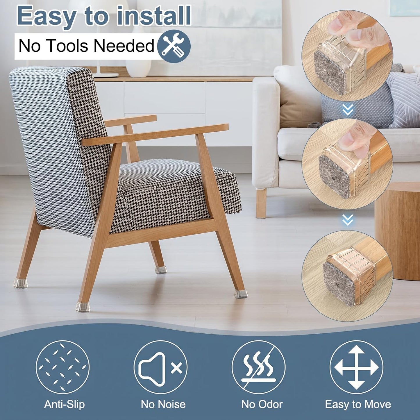 24PCS Square Chair Leg Floor Protectors for Hardwood Floors, Thicken Rubber Chair Leg Cap Covers
