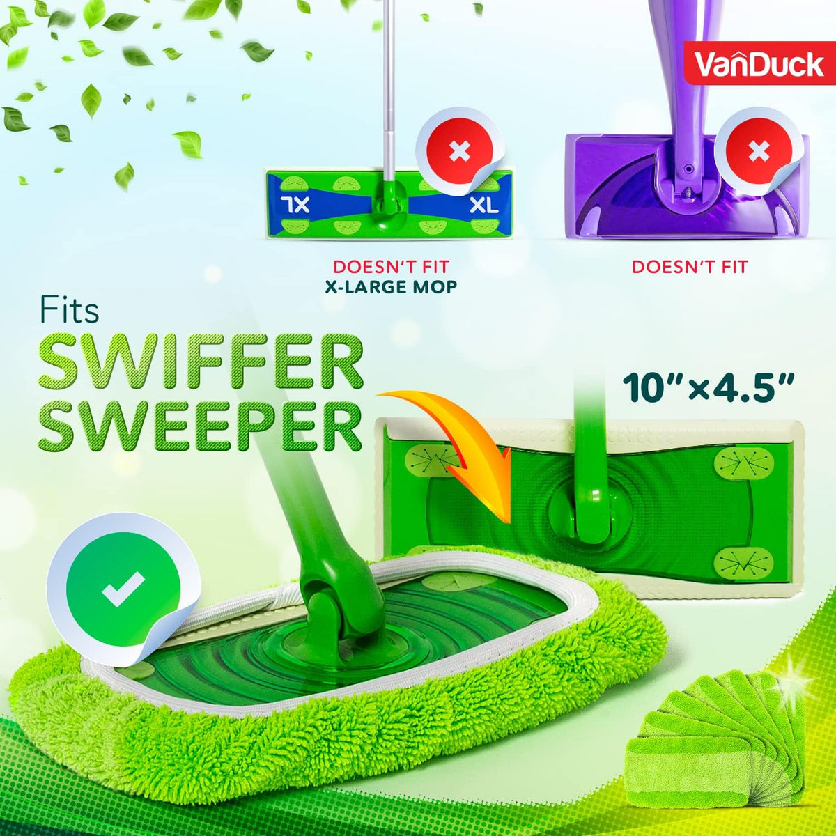 VanDuck Reusable Mop Pads Compatible with Swiffer Sweeper (2-Pack) - Washable Microfiber Mop Pads