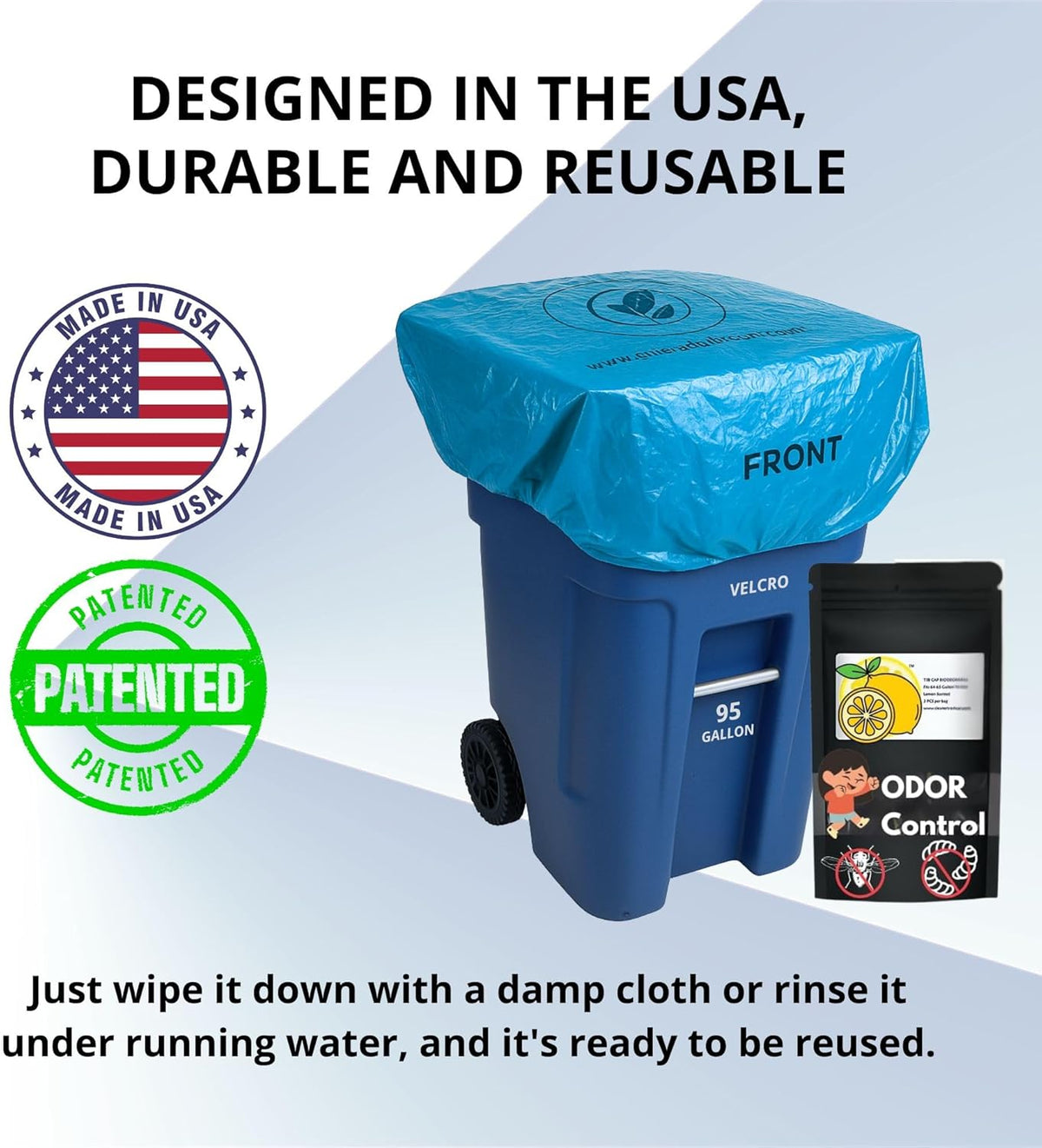 Outdoor Trash Can Odor Eliminator Cover Lemon Scented Durable Elastic Bag with Optional Straps Fits