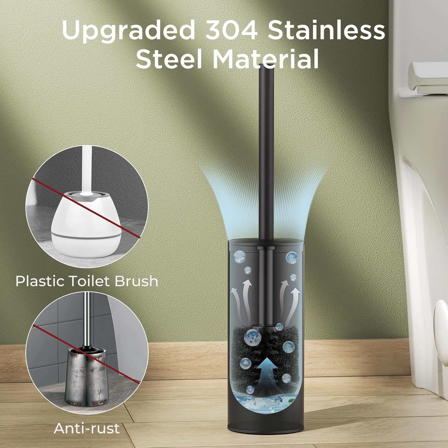 Toilet Brush and Holder Set, Toilet Bowl Brush with Heavy Duty 304 Stainless Steel Base and Extra
