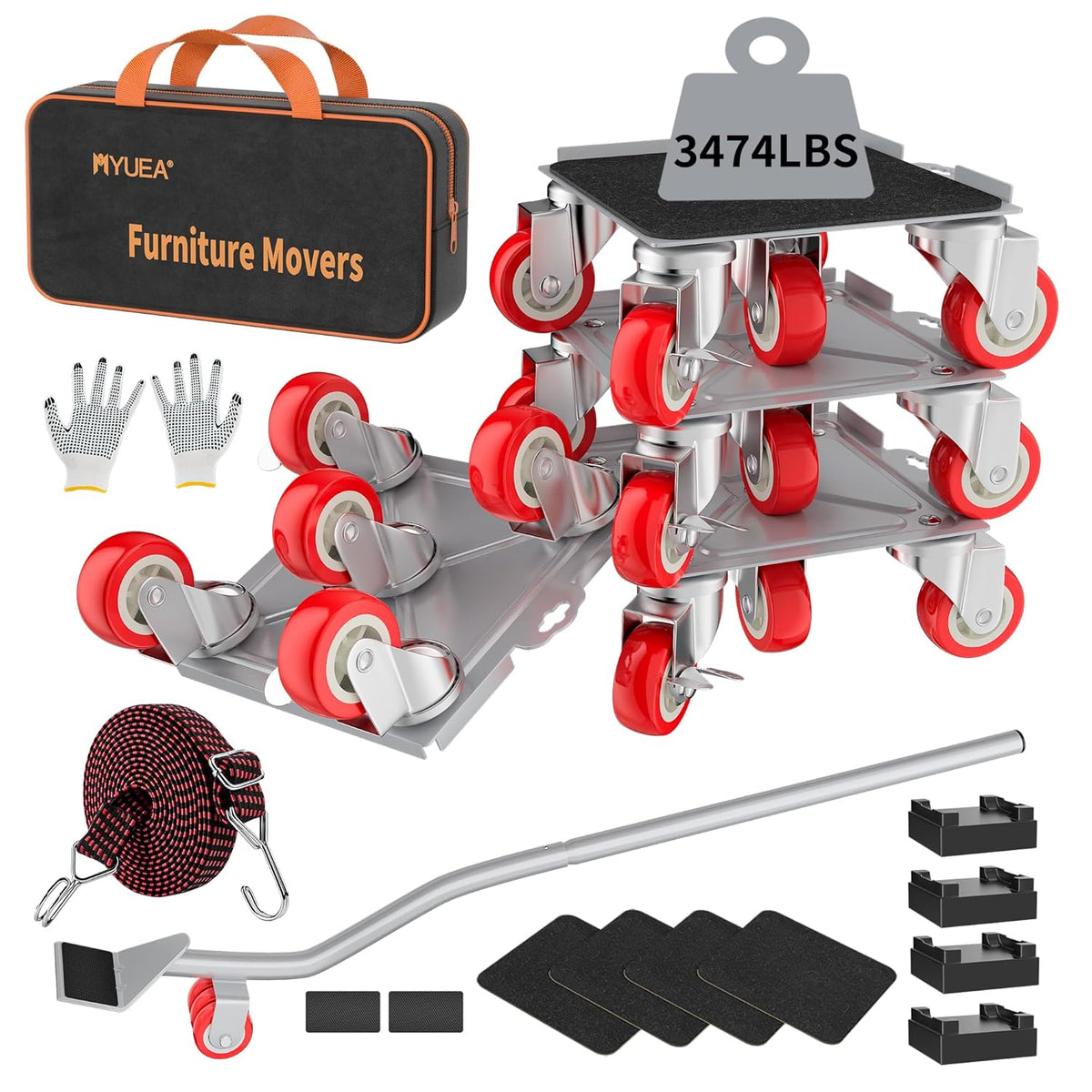 MYUEA【Upgrade Large】 Furniture Dolly,Furniture Movers with 5 Wheels,Carbon Steel Panel Heavy Duty
