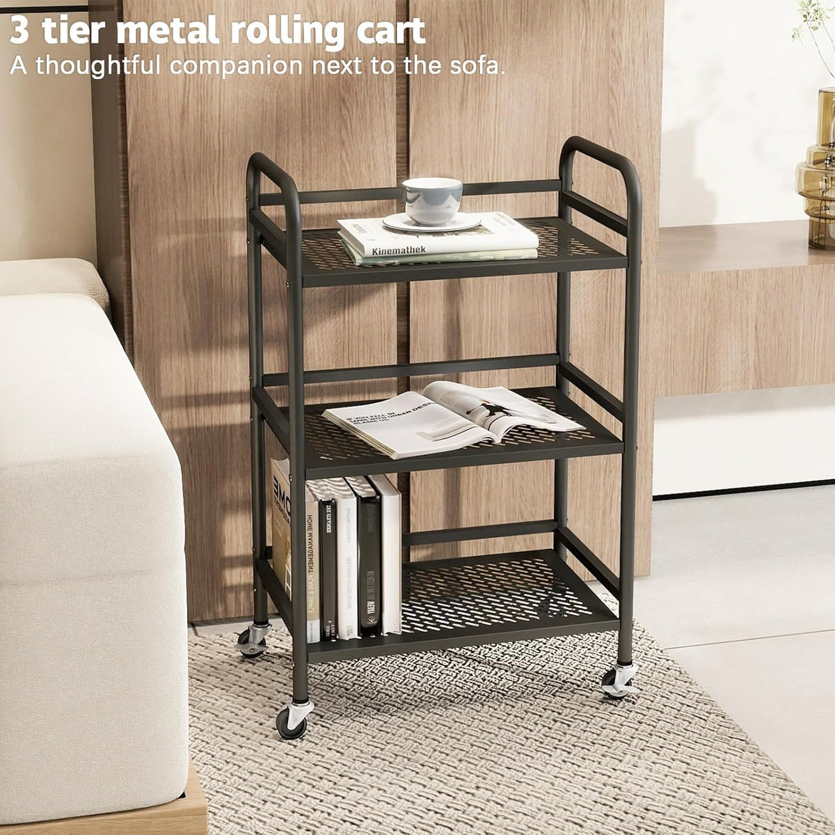 HDANI 3 Tier Rolling Cart,Heavy Duty Multifunctional Metal Frame-Supports 22 Lbs Per Tier,Rolling