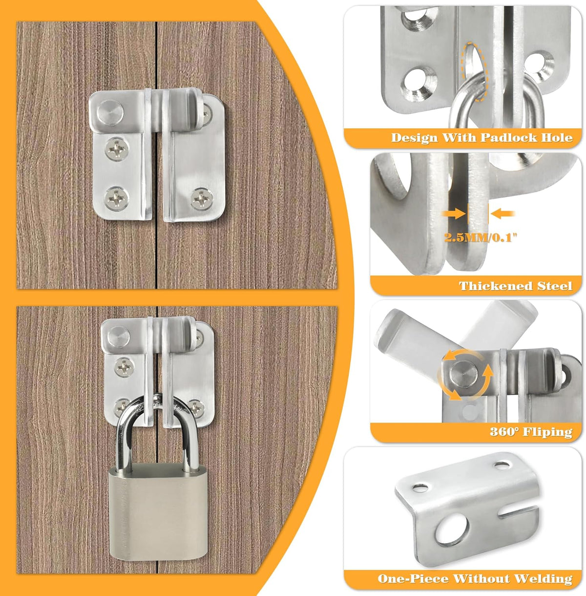 Alise Flip Latch Gate Latch,Shed Door Latch Barn Door Lock Shed Lock Shed Latch,Stainless Steel