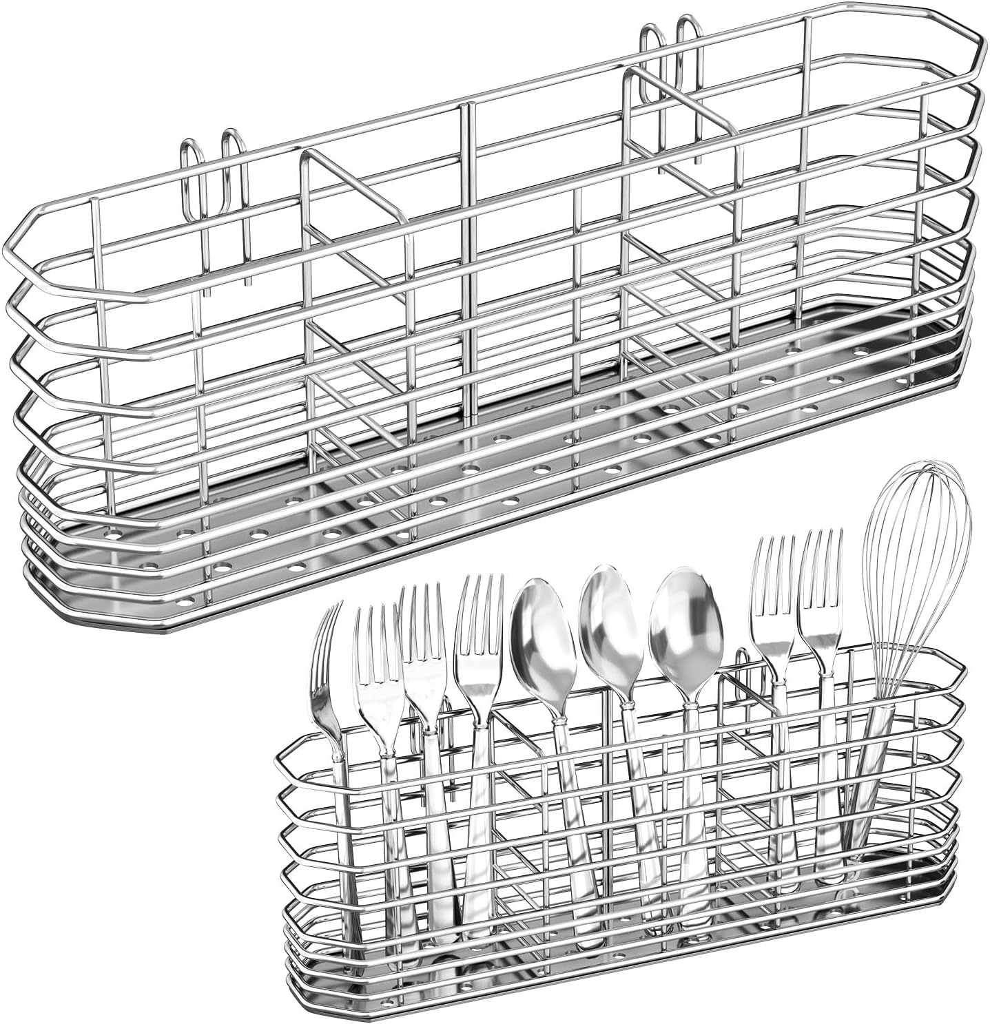 304 Stainless Steel Utensil Holder, Silverware Drying Rack with Hooks for Dish Drainer, Knife and