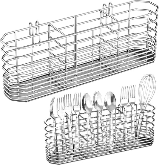 304 Stainless Steel Utensil Holder, Silverware Drying Rack with Hooks for Dish Drainer, Knife and