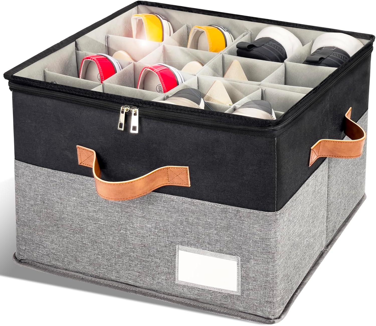 Shoe Organizer for Closet, Foldable Shoe Storage Bins with Clear Cover, Space Saving Shoes Holder