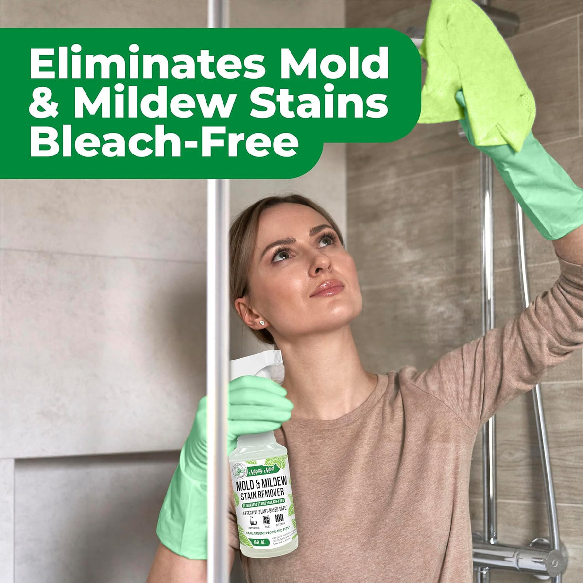 Mighty Mint Mold & Mildew Stain Remover Spray, Rapid Clean for Bathroom, Kitchen, Hard Water