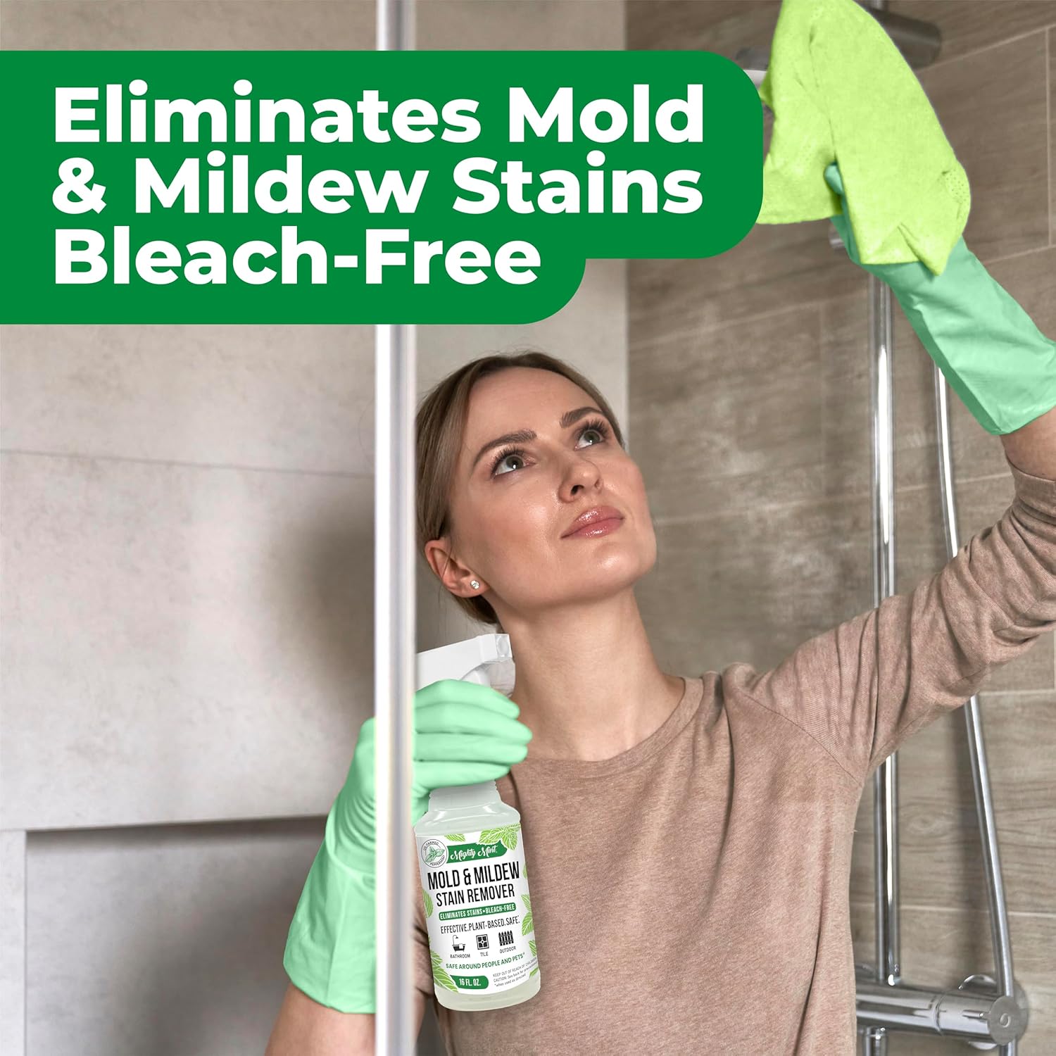 Mighty Mint Mold & Mildew Stain Remover Spray, Rapid Clean for Bathroom, Kitchen, Hard Water