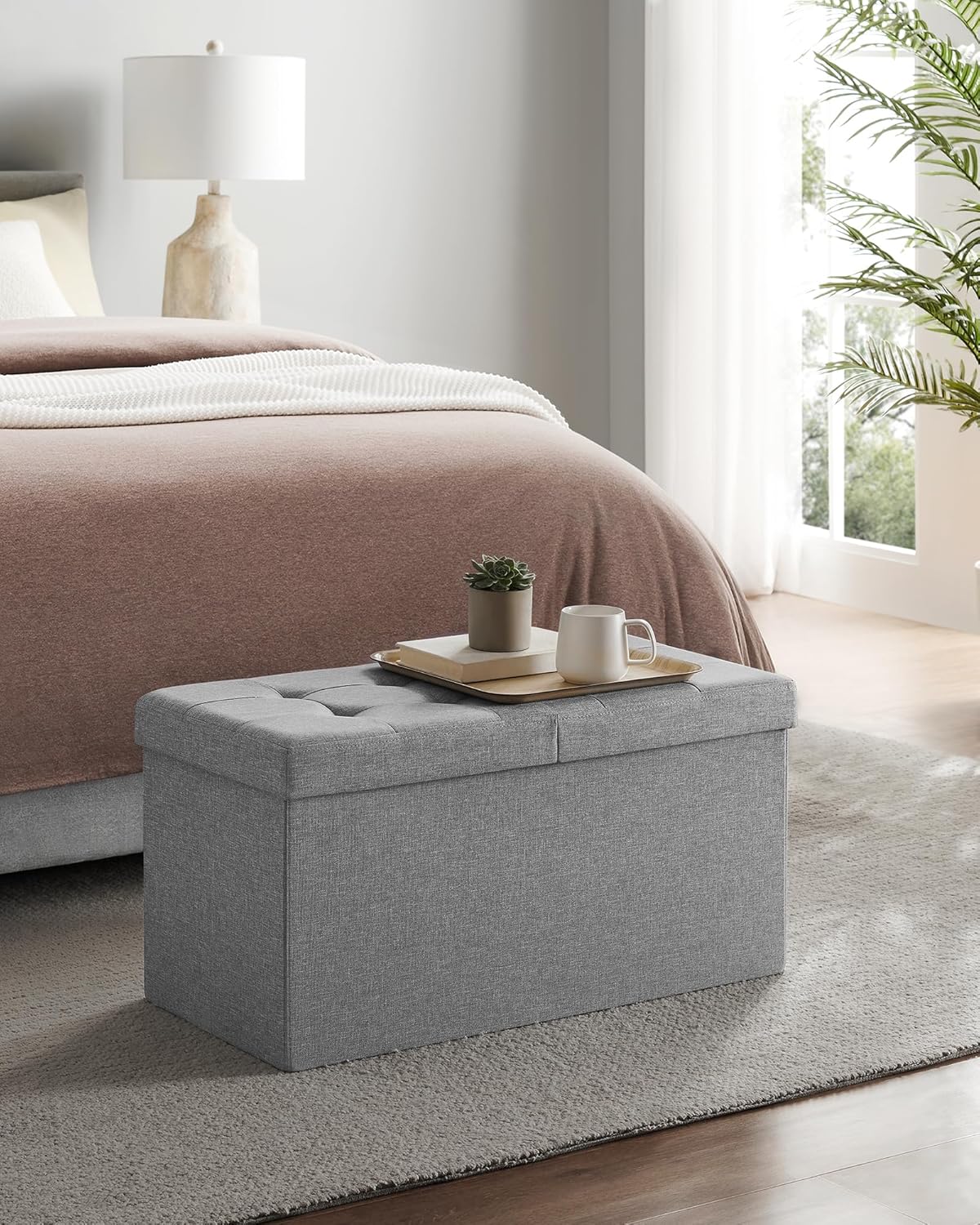 SONGMICS Mazie Collection - 30 Inches Storage Ottoman, Foldable Storage Bench with Flipping Lid
