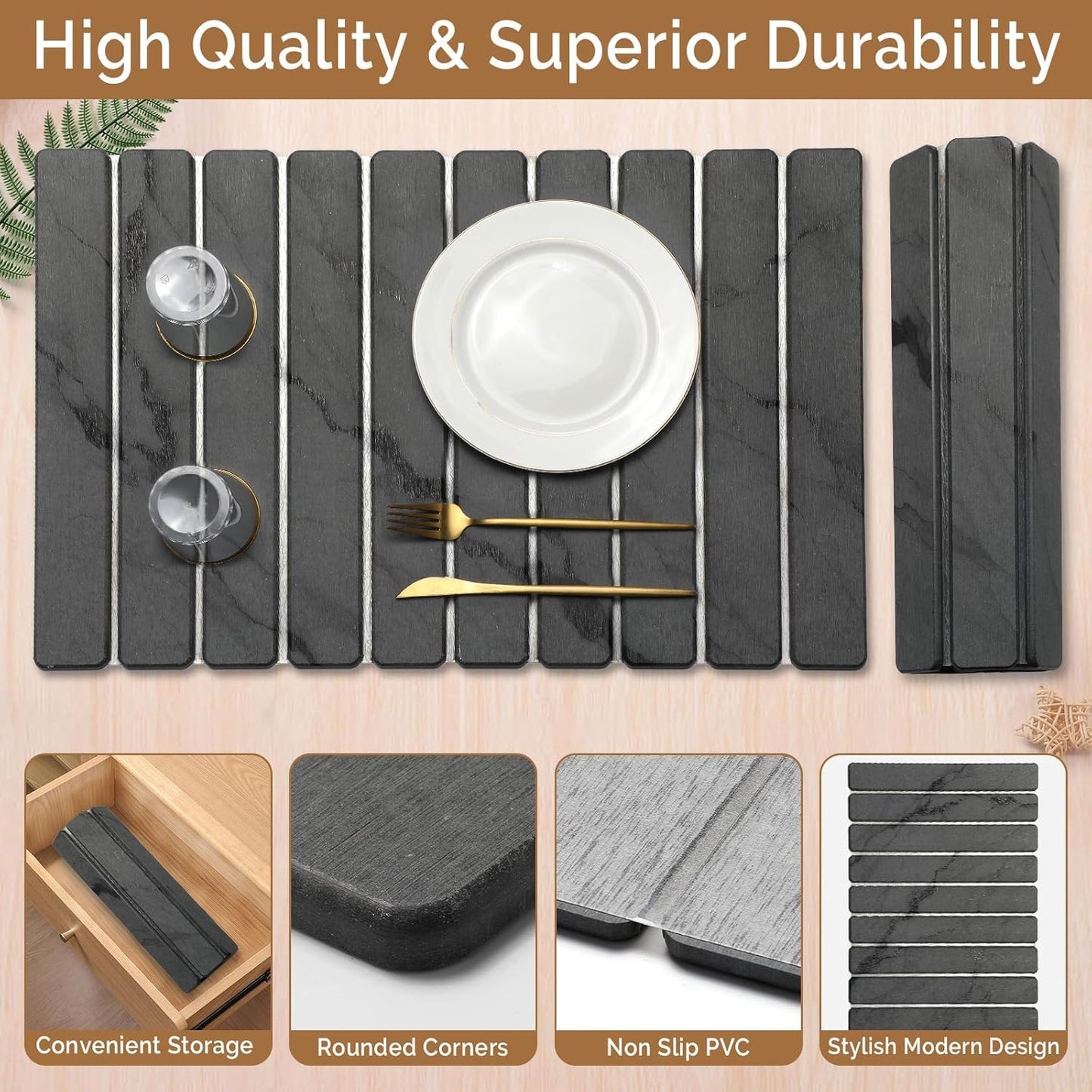 2 PCS Large Stone Dish Drying Mat for Kitchen Counter,Quick Dry Stone Dishes Mats,Marbled Water