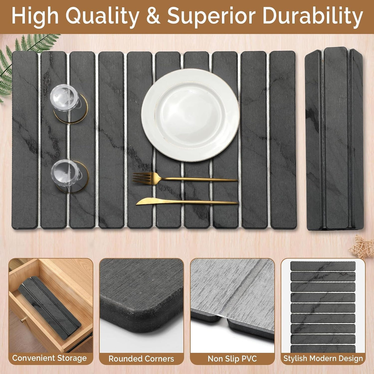 2 PCS Large Stone Dish Drying Mat for Kitchen Counter,Quick Dry Stone Dishes Mats,Marbled Water