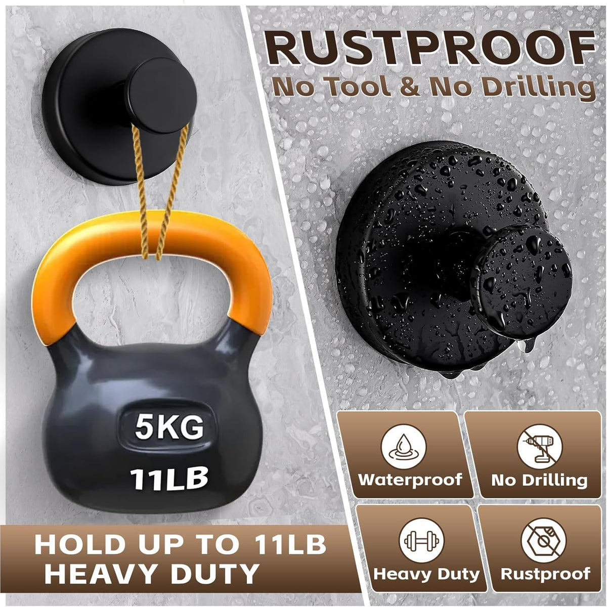 Reusable Heavy Duty Suction Cup Hooks for Kitchen/Bathroom/Shower - Wet-Proof Hooks for Towels
