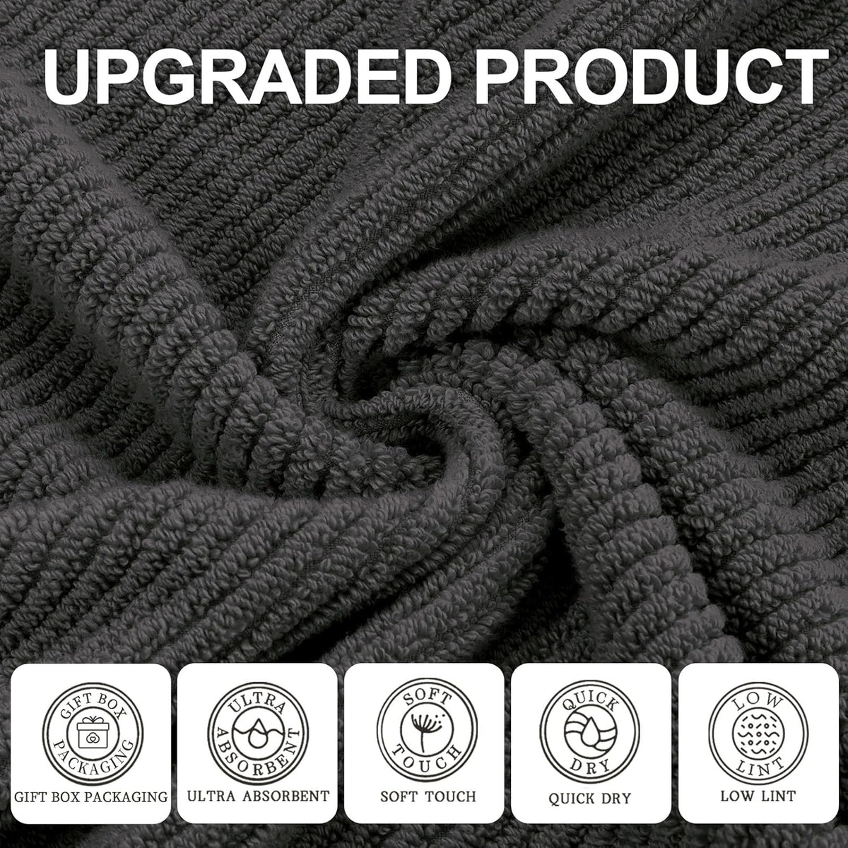 VOOVA & MOVAS Gray Hand Towels for Bathroom, Large 18" x 28" - 100% Cotton | Thick | Quick Dry |