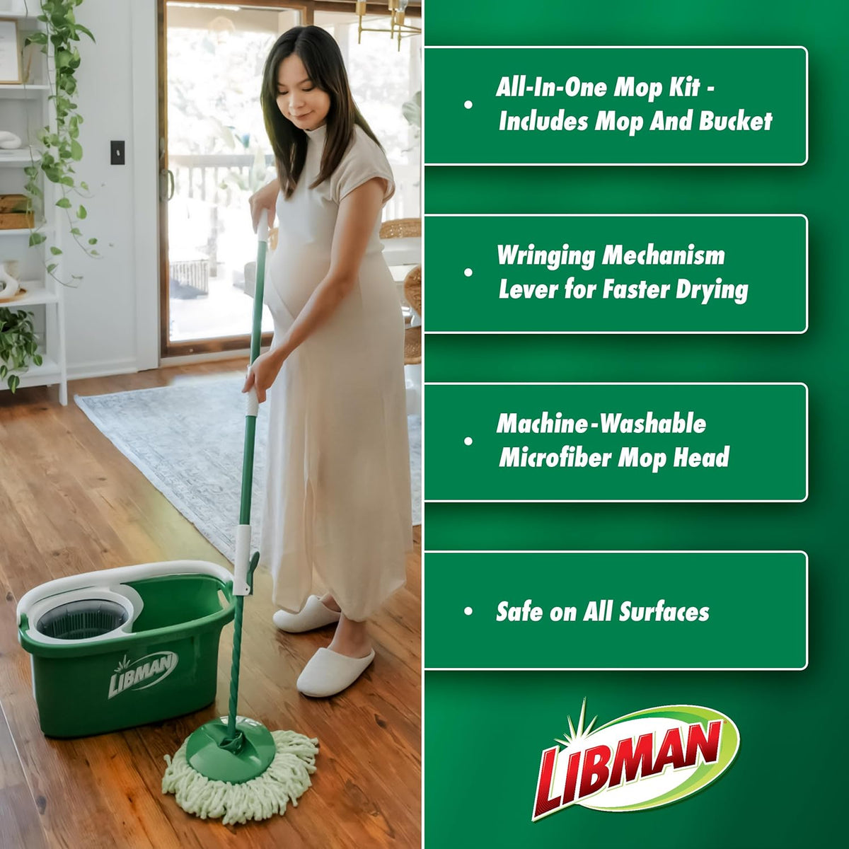 Libman Tornado Spin Mop System with 3 Refill Heads, Microfiber Spinning Mop and Bucket with Wringer