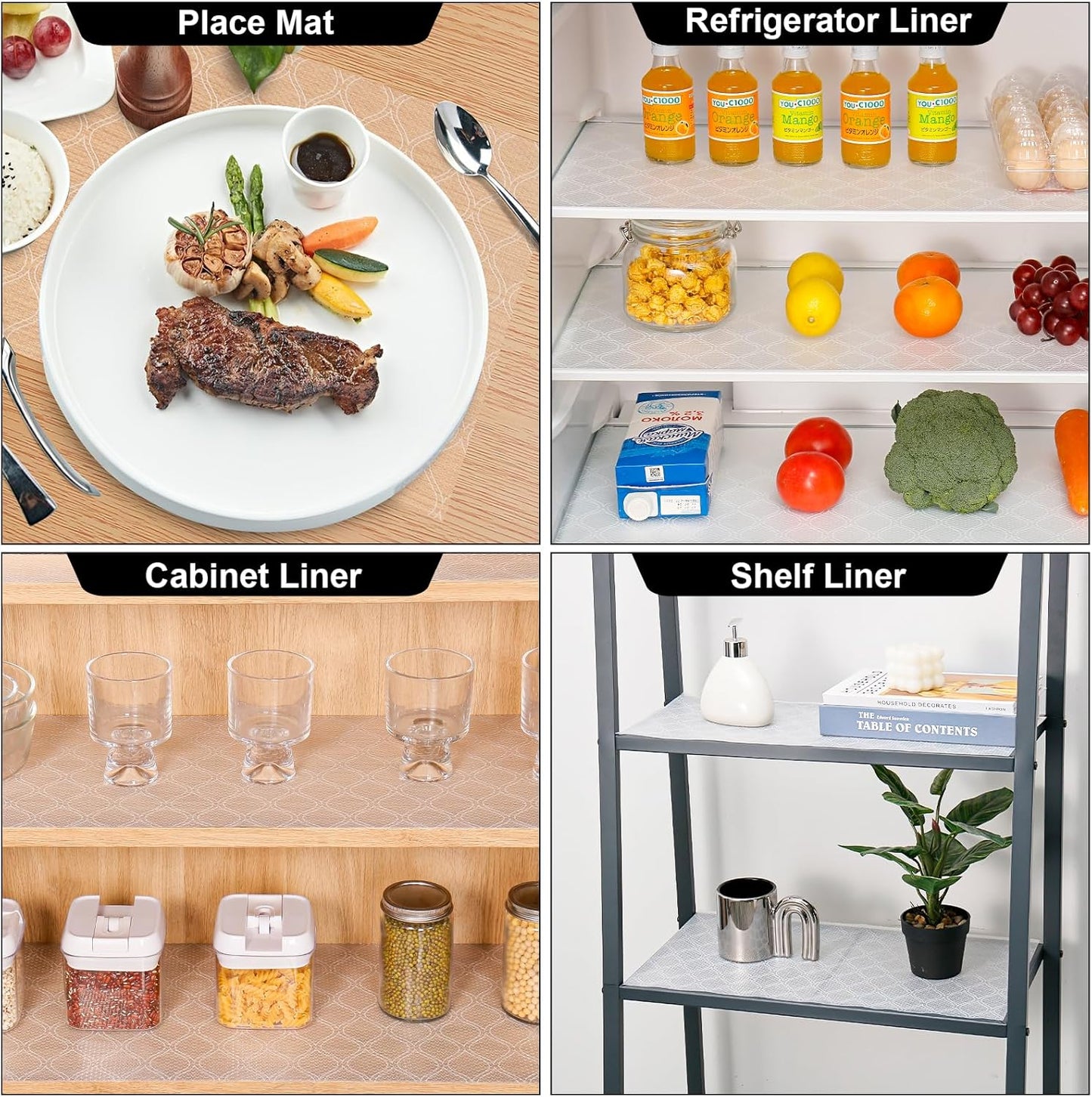 Cooyes Shelf Liner for Kitchen Cabinets Waterproof Kitchen Cupboard Liner Plastic Drawer Mats EVA