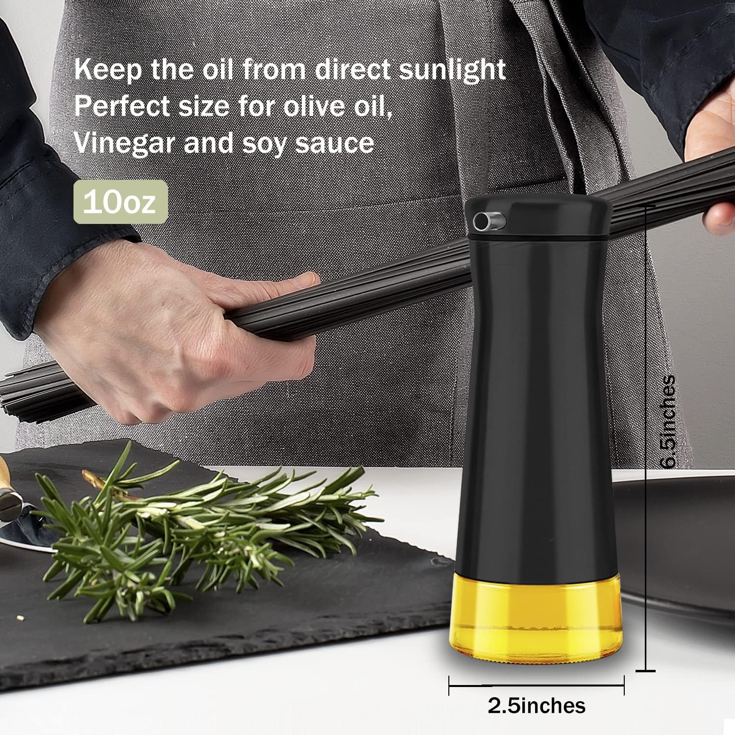 Aelga Black Oil And Vinegar Dispenser Set - 2 Pack Oil Dispenser Bottle for Kitchen with No-Drip