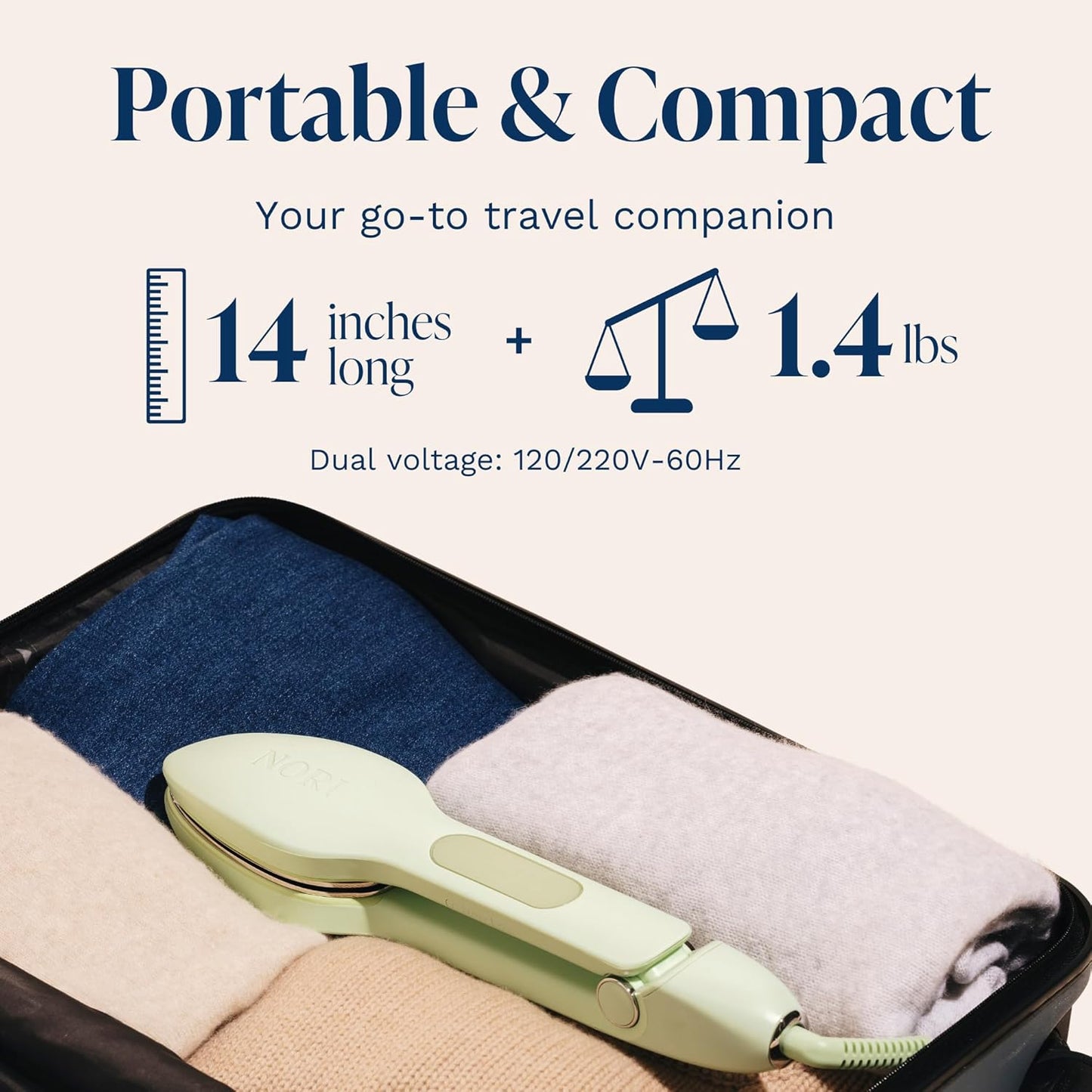 Nori Press Travel Steam Iron - Handheld Iron With Optional Steam Feature - No Ironing Board