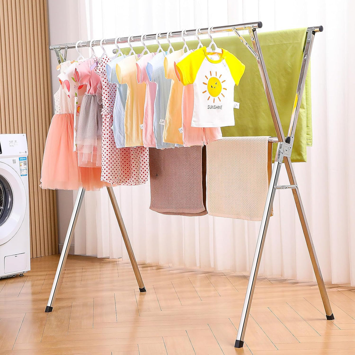 funest Drying Rack Clothing, 79 Inches Adjustble & Foldable Laundry Drying Rack, Heavy Duty