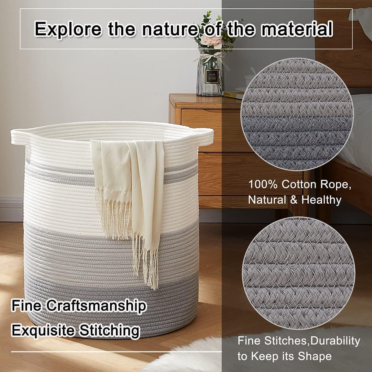 OIAHOMY 100L Laundry Hamper - Storage Basket with Handles, Decorative Woven Basket for Living Room