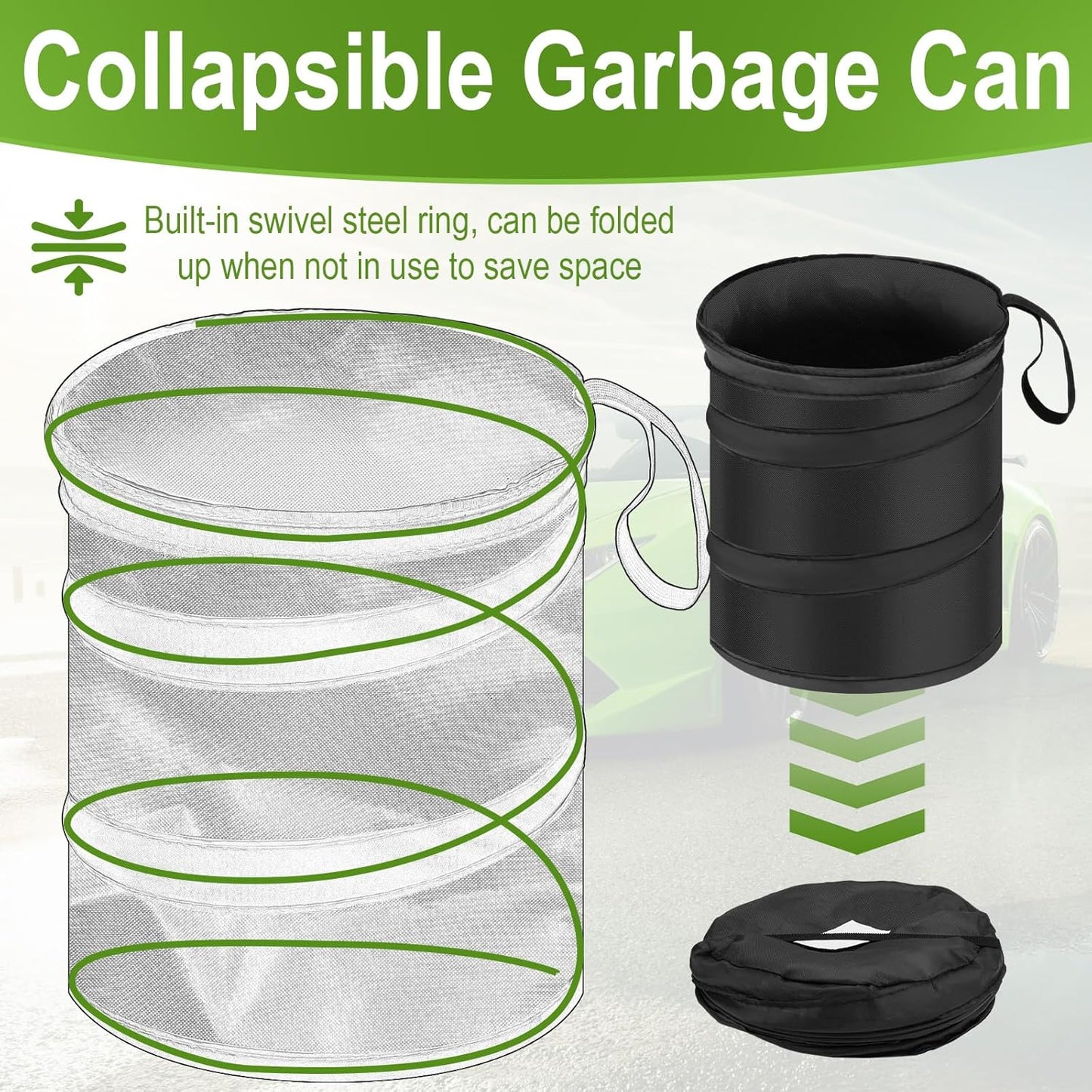 2 PCS Car Trash Can, Collapsible Pop-up Car Garbages Can, Portable Garbage Bin with Elastic Band