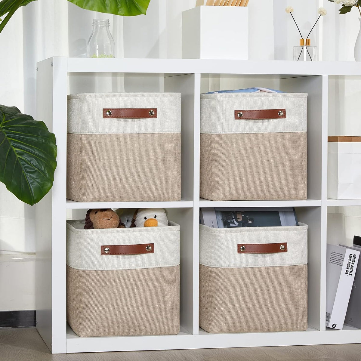 DULLEMELO 11 inch Cube Storage Bins, Large Collapsible Grey Storage Baskets for Square Cubes