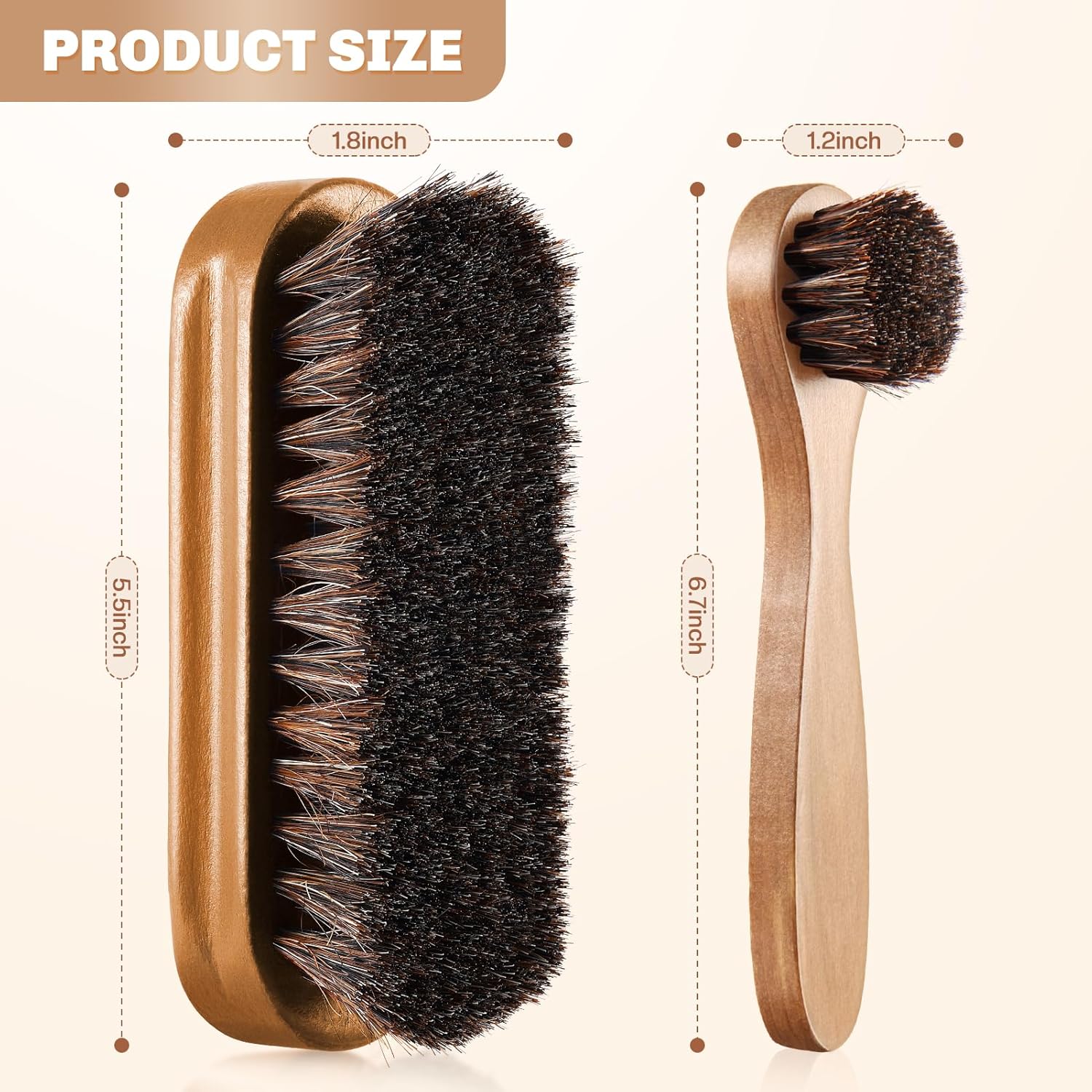 2 Pcs Horsehair Shine Shoes Brush Kit Polish Dauber Applicators Cleaning Leather Shoes Boots Care