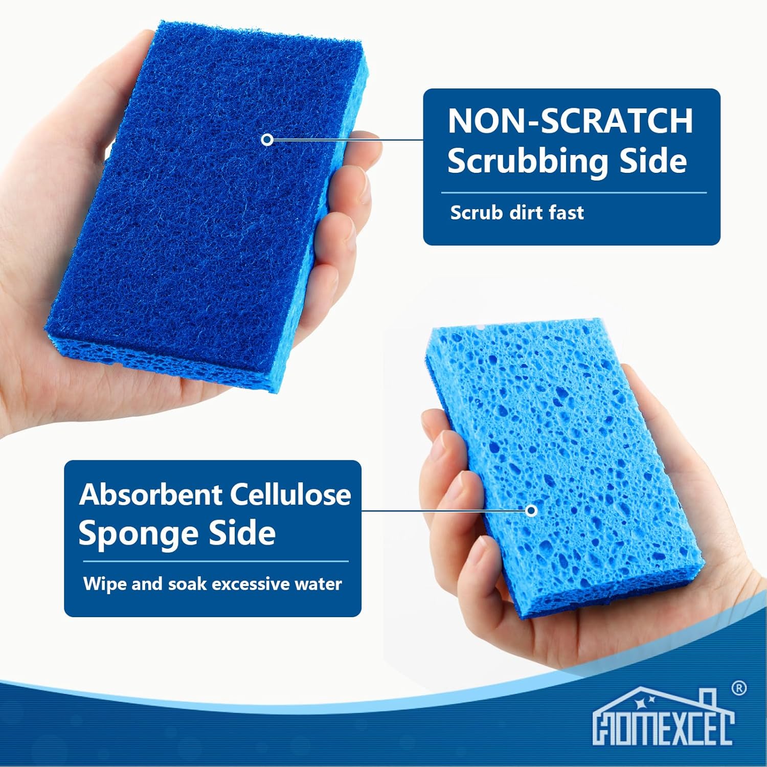 HOMEXCEL Sponges Kitchen 12pcs, Non-Scratch Scrub Dish Sponge Safe on Non-Stick Cookware, Dual