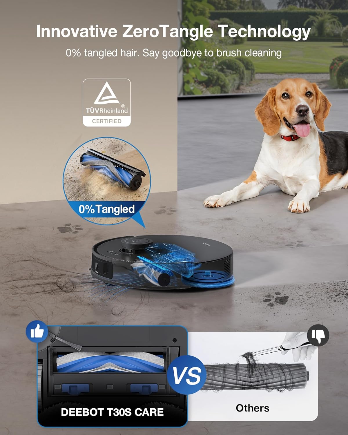 ECOVACS DEEBOT T30S Care Robot Vacuum and Mop, 11000Pa, ZeroTangle Technology, TruEdge Adaptive