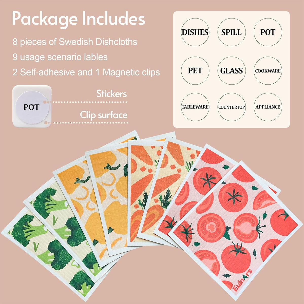 Reusable Paper Towels, Swedish Dishcloths for Kitchen 8-Pack, Non-Scratch Swedish Dish Towels