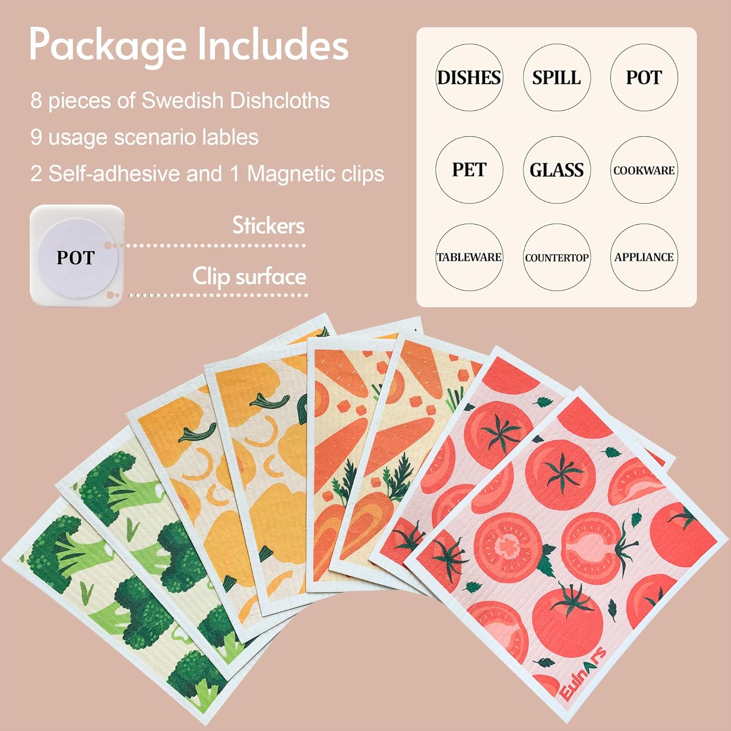 Reusable Paper Towels, Swedish Dishcloths for Kitchen 8-Pack, Non-Scratch Swedish Dish Towels