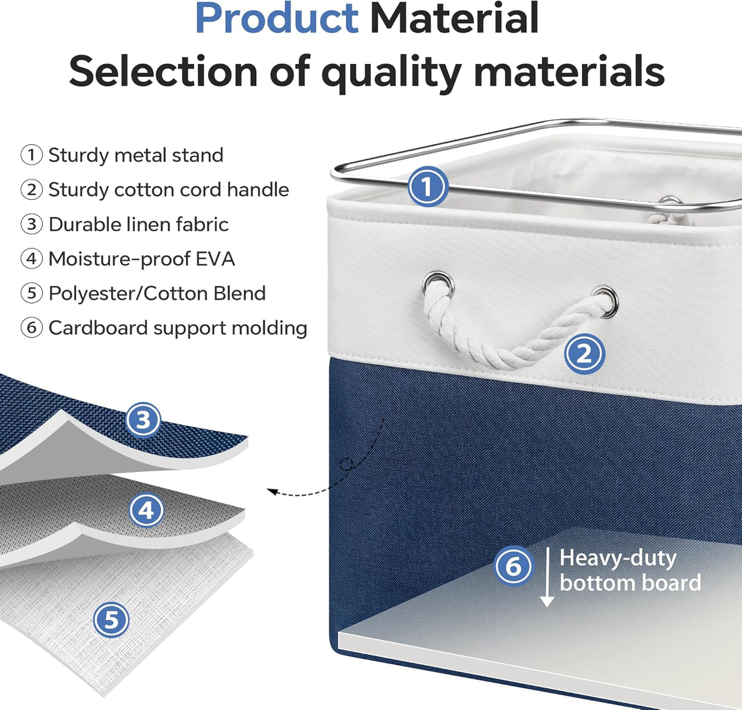 13x13 Inch Cube Storage Bins with Reinforced Bottom Cardboard, 6 Pack Large Collapsible Fabric