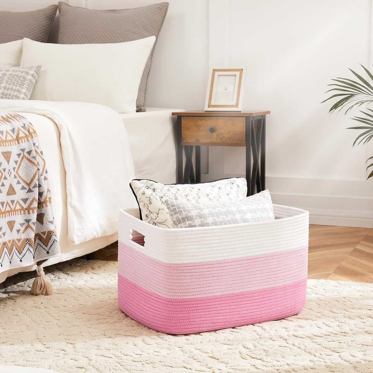 Blanket Basket,Rectangle Woven Baskets for Storage,100L Laundry Basket for Decorative Nursery
