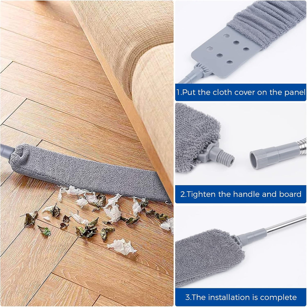 Retractable Gap Dust Cleaner Cleaning Tools with 2 Microfiber Dusting Cloths Long Handle 60inches