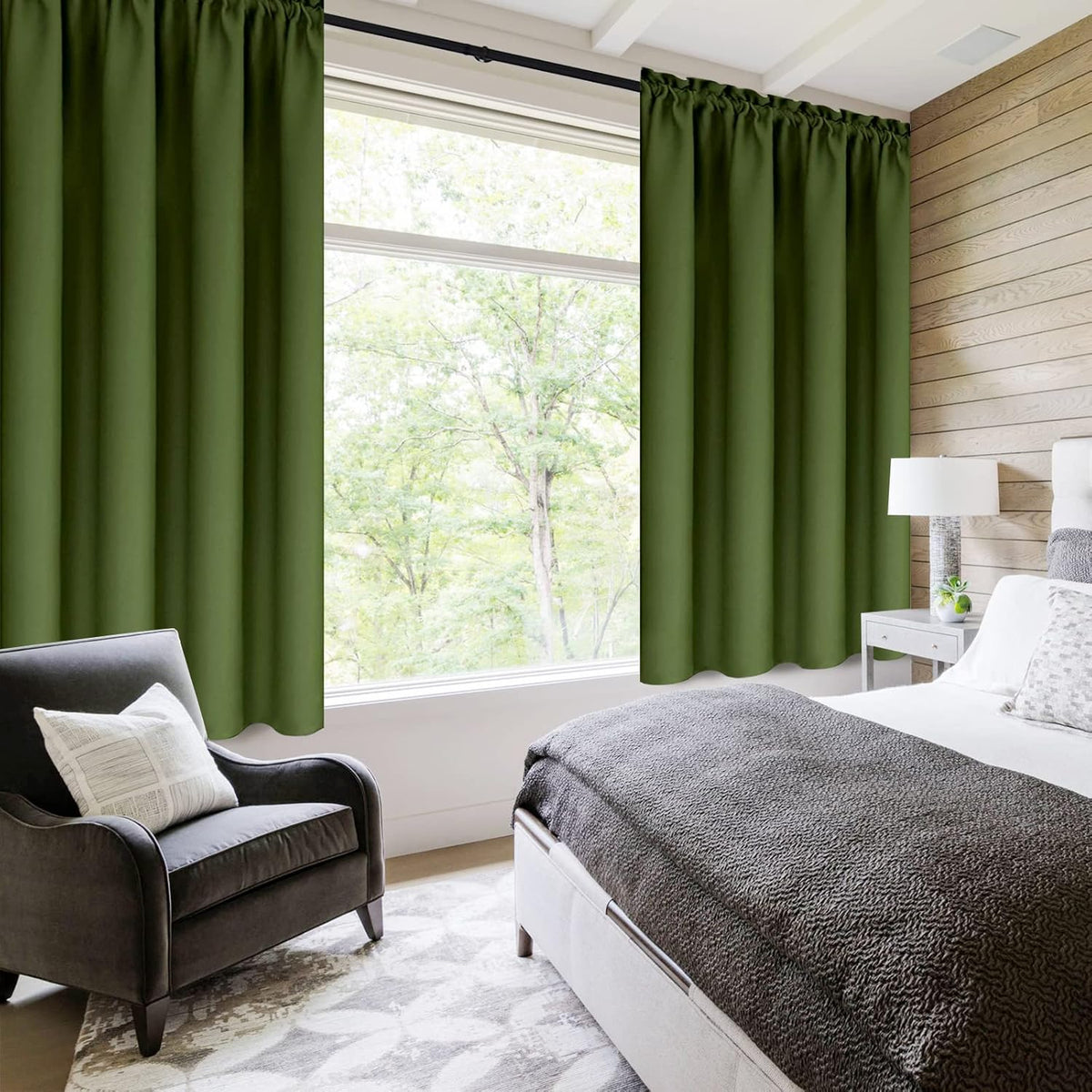 DWCN Olive Green Room Darkening Blackout Curtains - Thermal Insulated Privacy Energy Saving Window