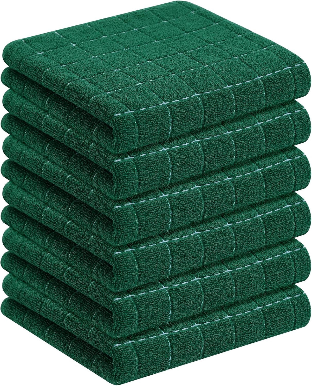 Homaxy 100% Cotton Terry Kitchen Towels(Dark Green, 13 x 28 inches), Checkered Designed, Soft and