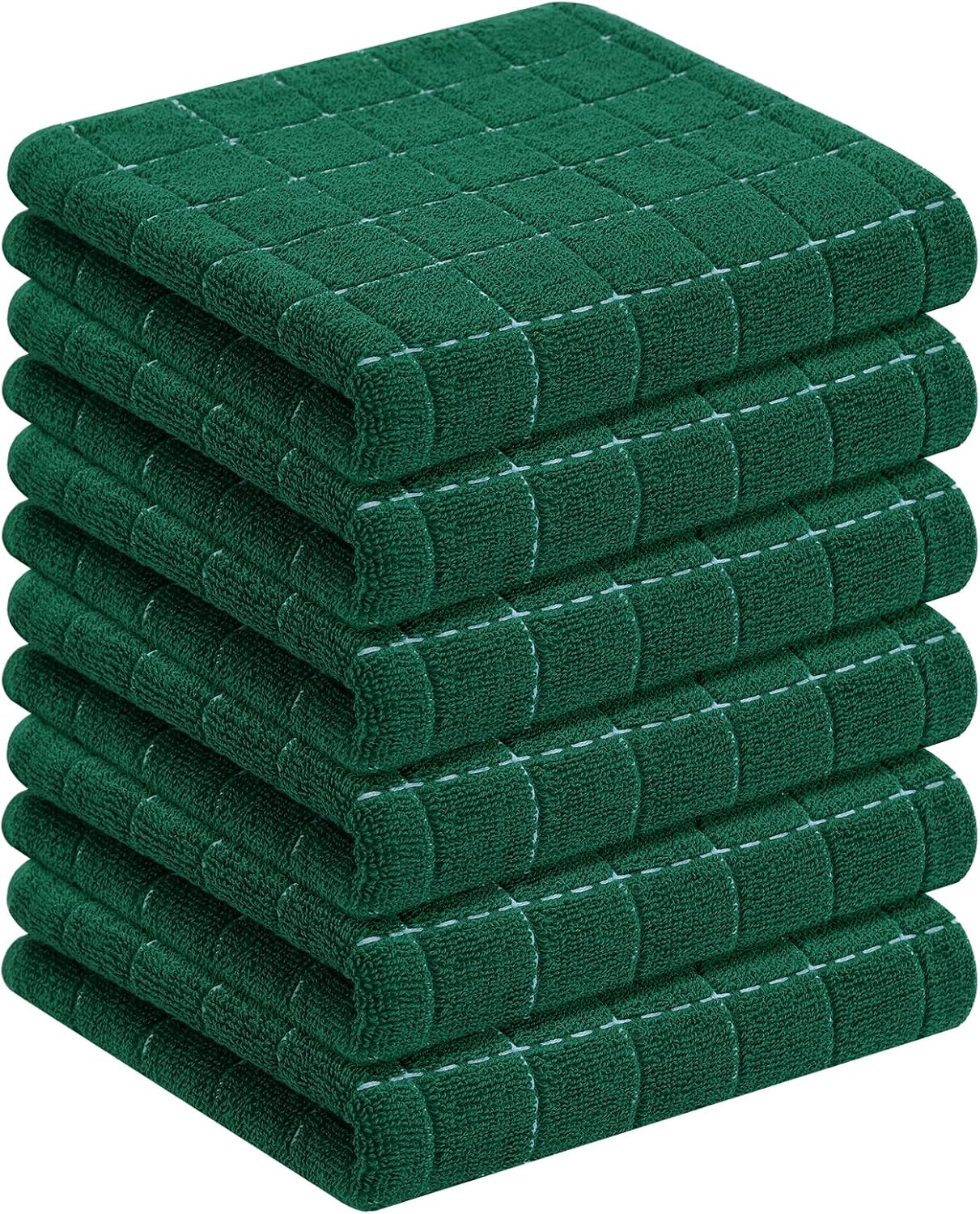 Homaxy 100% Cotton Terry Kitchen Towels(Dark Green, 13 x 28 inches), Checkered Designed, Soft and
