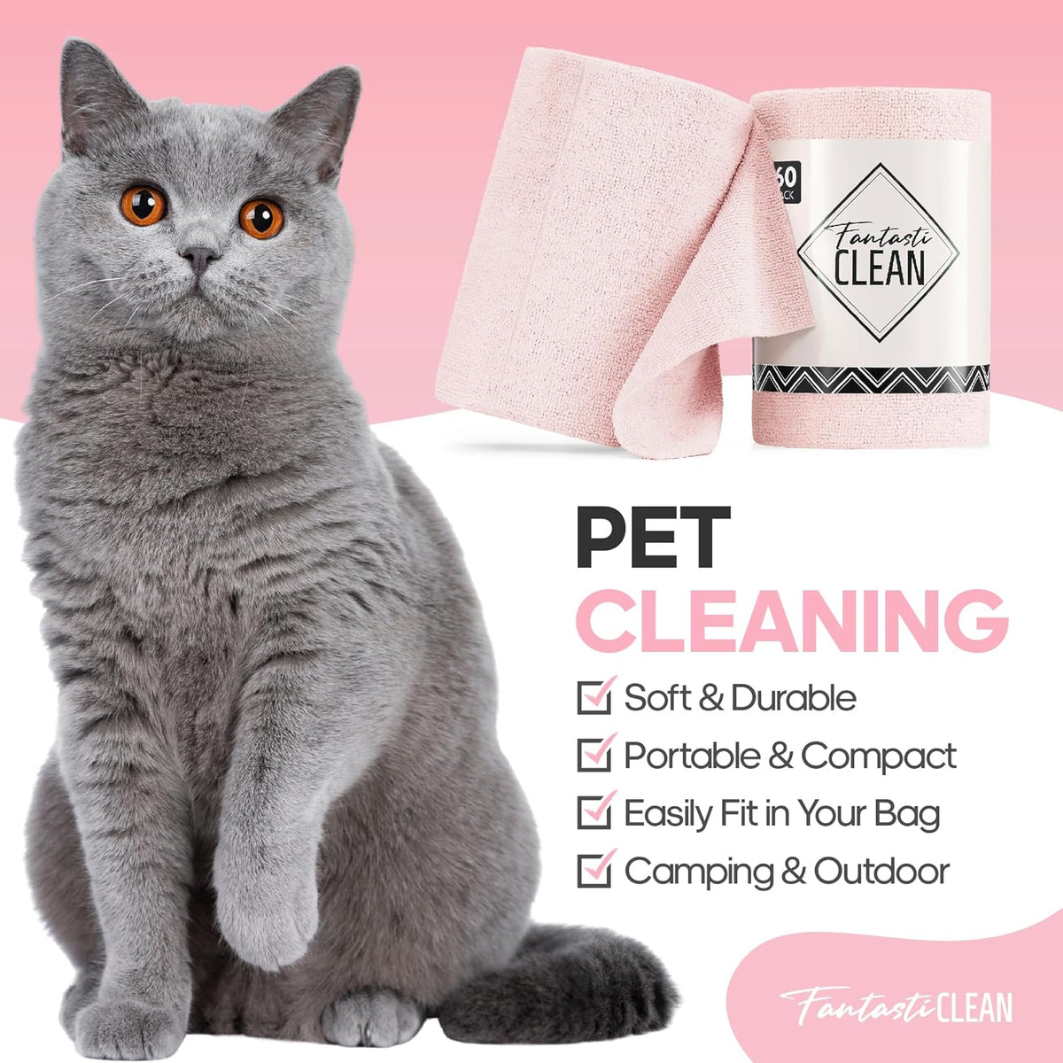 Fantasticlean Microfiber Cleaning Cloth Roll -60 Pack, Tear Away Paperless Towels, 8" x 8"