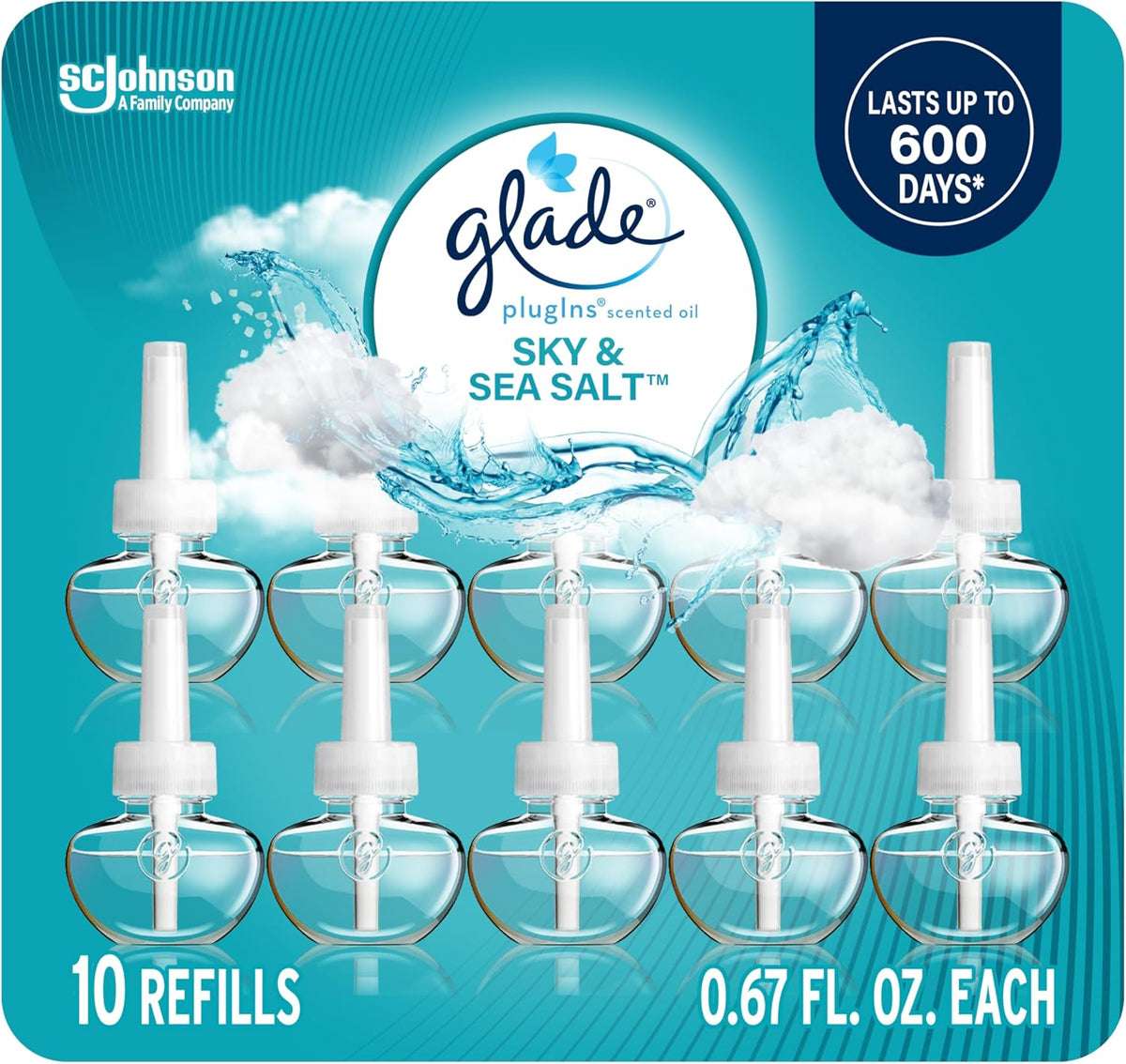 Glade PlugIns Refills Air Freshener, Sky & Sea Salt, Scented and Essential Oils for Home and