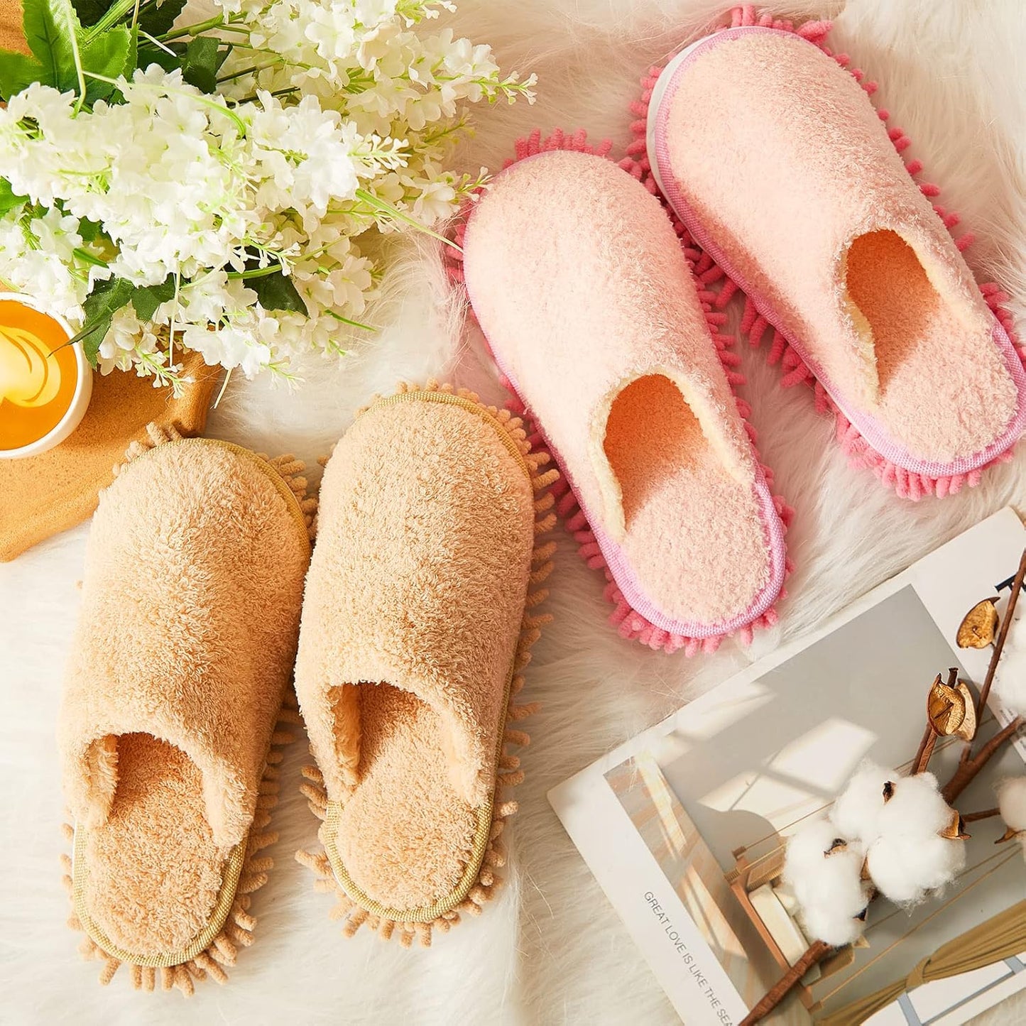 Jecery 2 Pair Microfiber Slippers Floor Cleaning Chenille Mop Slippers Base Board Cleaner Household