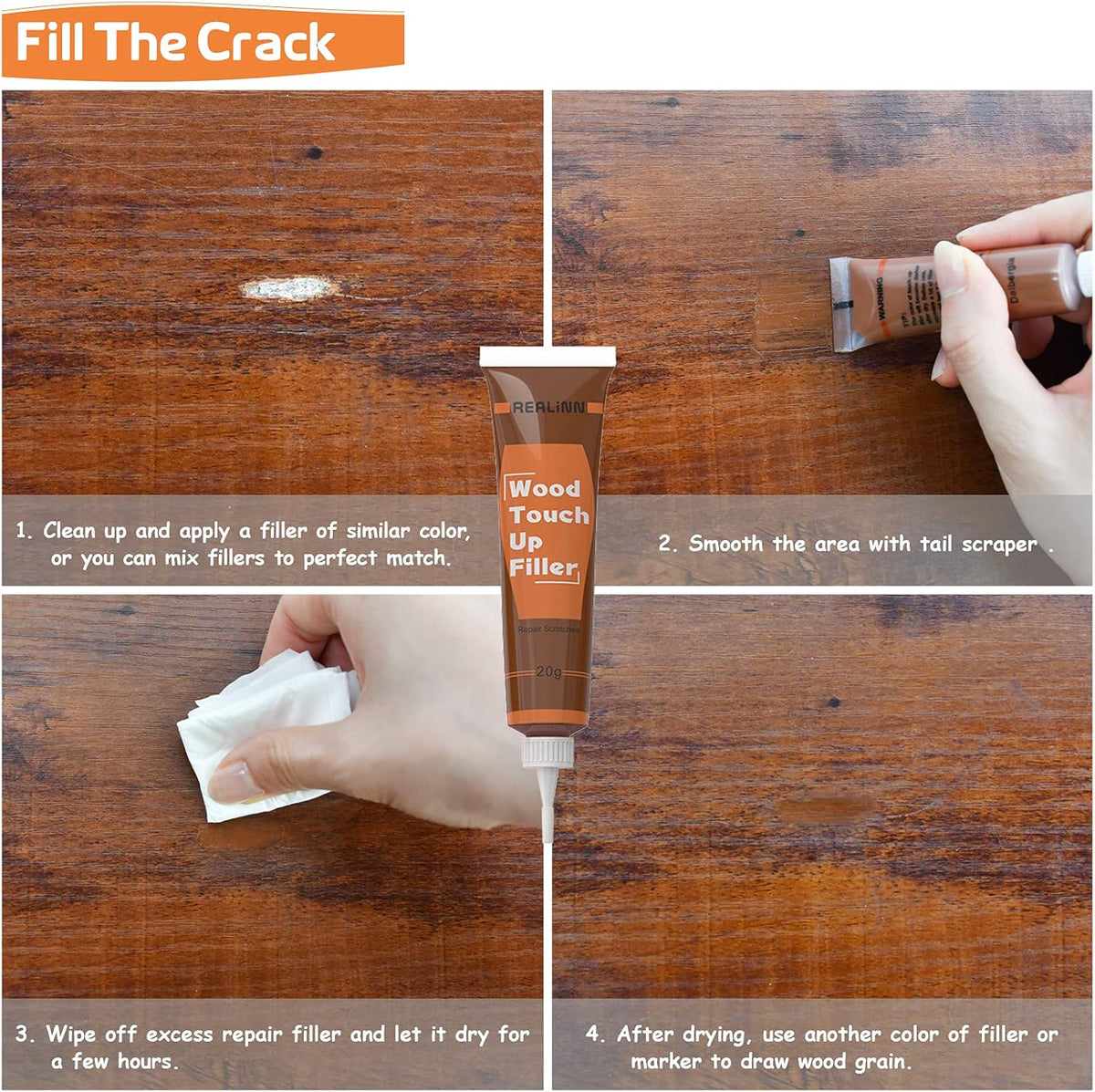 REALINN Wood Furniture Repair Kit 8 Dark Colors- Wood Fillers and Touch Up Markers, Repair Scratch