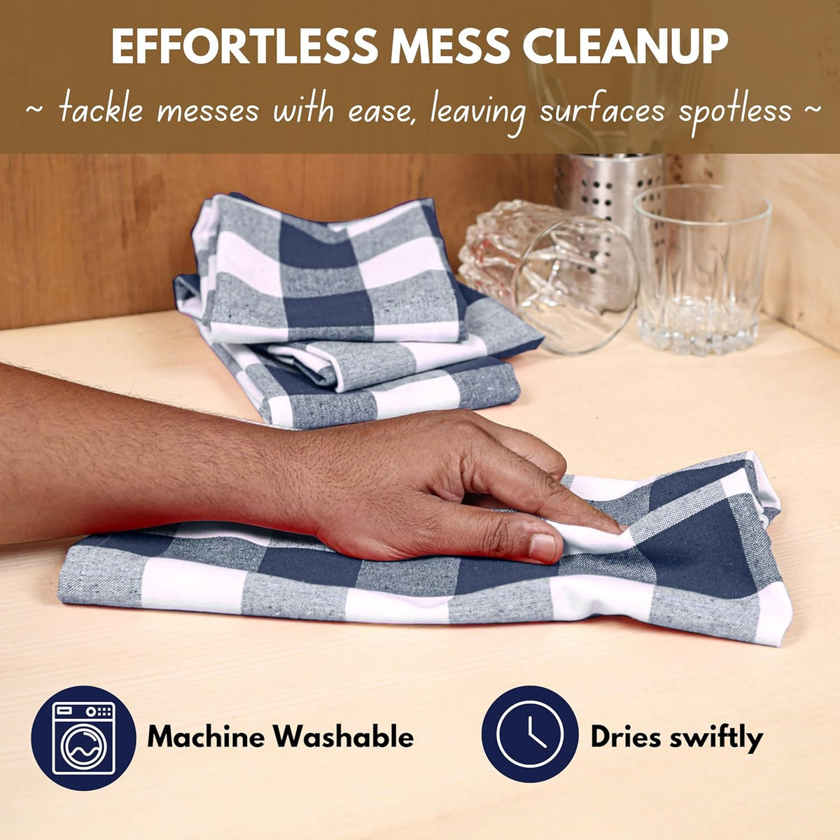 Native Fab 12-Pack Kitchen Towel with Hanging Loop 16x26 inches, Cotton Buffalo Check Kitchen