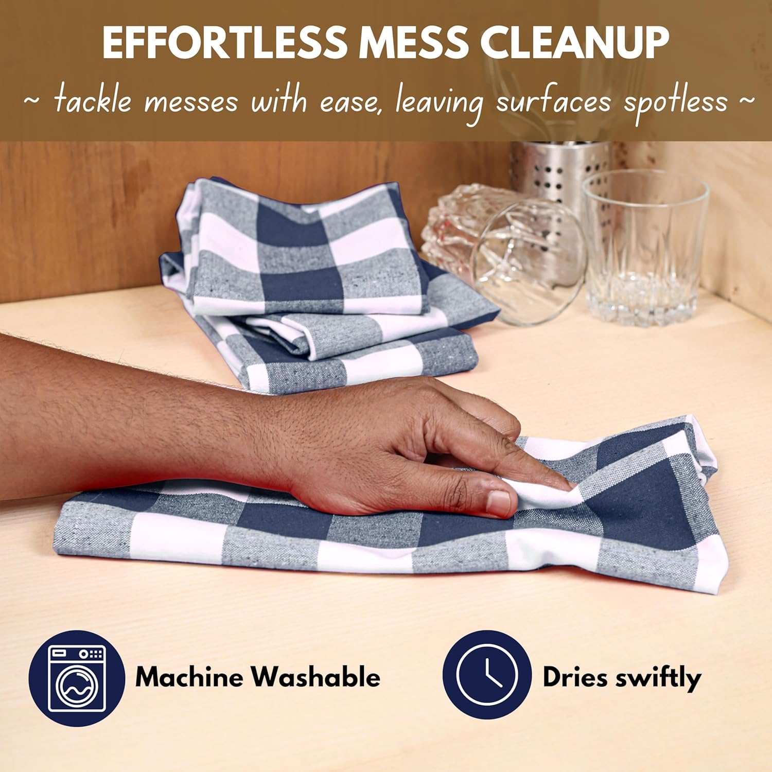 Native Fab 12-Pack Kitchen Towel with Hanging Loop 16x26 inches, Cotton Buffalo Check Kitchen